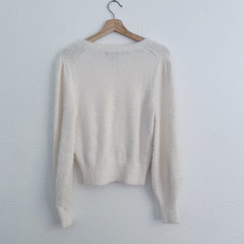 Banana Republic White Fuzzy Balloon Sleeve Cozy Sweater S - Picture 8 of 8